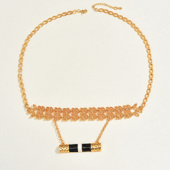 Настоящее золото 18K Латунная цепочка с подвеской в виде черной колонны для женщин, реальный 18 k позолоченный, 23.62 дюйм (60 см)