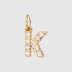 Letter K Подвески из нержавеющей стали с фианитами и переходными кольцами, реальный 14 k позолоченный, долговечный, Письмо K, 8 мм
