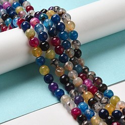 Разноцветный Цветные натуральные окрашенные и нагретые многоцветные нити агата, граненые круглые, красочный, 8 мм, отверстие : 1 мм, около 47~48 шт / нитка, 14.1~14.6 дюйм