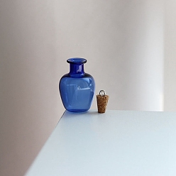 Королевский синий Стеклянные пустые подвески для бутылок желаний, с пробковыми пробками и петлями, королевский синий, 20x27 мм