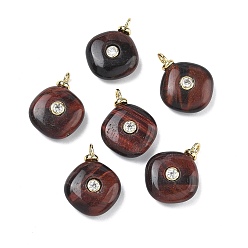 Тигровый глаз Окрашенные натуральные красные подвески в виде тигрового глаза, подвески в виде ромбов с латунной микрофиброй, без свинца и без кадмия, долговечный, стойки покрытие, реальный 18 k позолоченный, 21x16x7 мм, отверстие : 2 мм