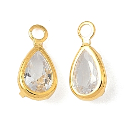 Teardrop Латунные микро проложить кубического циркония прелести, без кадмия и без свинца, слеза, 9x4.5x2.5 мм, отверстие : 1.4 мм