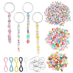 (52) Непрозрачная лаванда Сделай сам наборы для ключей, в том числе железные кольца для ключей, Вощеный полиэстерный шнур и акриловые бусины, разноцветные