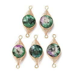 Джаспер Кунжут Окрашенная натуральная кунжутная яшма, ограненные шестиугольные плоские круглые звенья, соединительные подвески с медной проволочной обмоткой в виде елочки., золотые, долговечный, 26~27.5x11~11.5x5~5.5 мм, отверстие : 1.4~1.6 мм