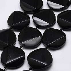 Черный Камень Натуральный черный камень бисер нитей, плоско-круглые, граненые, 30x6.5 мм, отверстие : 2 мм, около 13 шт / нитка, 15.35 дюйм (39 см)