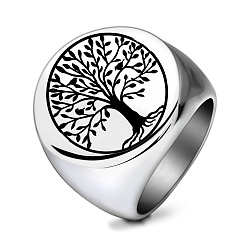 Нержавеющая Сталь Цвет Модные кольца-печатки из нержавеющей стали, древо жизни, цвет нержавеющей стали, размер США 13 (22.2 мм)