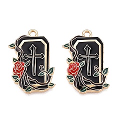 Cross Подвески из эмали из сплава с покрытием на тему Хэллоуина, без кадмия, без никеля и без свинца, золотой свет, гроб, 27.5x19x2.5 мм, отверстие : 1.8 мм