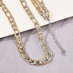 Золотой & Цвет Нержавеющей Стали 6мм 304 ожерелья из нержавеющей стали в виде цепочки Фигаро для женщин, золотые и нержавеющая сталь цвет, 17.83 дюйм (45.3 см)