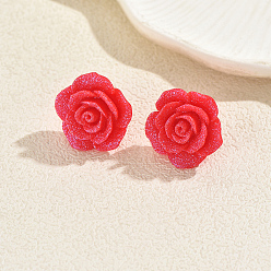 Золотой Серьги-гвоздики из железа и смолы ко Дню святого Валентина, цветок розы, с блеском порошок, золотые, 21x20 мм