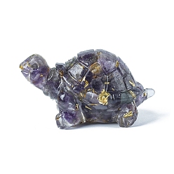 Аметист Украшение дисплея черепахи из смолы, с золотой фольгой и кусочками натурального аметиста внутри статуй для украшения домашнего офиса, 50x30x27 мм