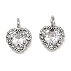 Нержавеющая Сталь Цвет 304 подвески из микро-паве из нержавеющей стали с фианитами, сердце, цвет нержавеющей стали, 9x6.5x2.5 мм, отверстие : 1.6 мм