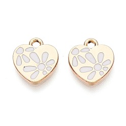 Белый Подвески из эмали и сплава, стойки покрытие, сердце прелести, золотые, белые, 12x11x1.2 мм, отверстие : 1.6 мм
