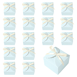 Aqua 20Pcs Square Folding Paper Gift Boxes, for Presents Candies Cookies Wrapping, with Polyester Ribbon, Aqua, 12x12x9cm