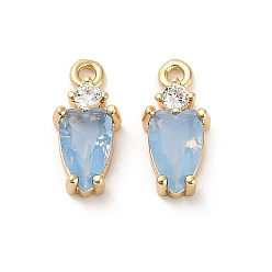 Светлый Стально-синий Латунные микро проложить кубического циркония подвески, со стеклом, слезинки, светло-стальной синий, 13.5x6x3.5 мм, отверстие : 1.4 мм