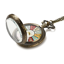 Античная Бронза Колье с подвеской из сплава стекла и карманом, электронные часы, железные цепочки и карабин-лобстеры , плоско-круглые, античная бронза, 30.70~32.28 дюйм (78~82 см), часы: 59x40x16мм