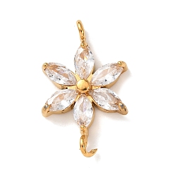 Прозрачный 304 Соединительные элементы из нержавеющей стали в виде цветка, инкрустированные кубическим цирконием., золотые, прозрачные, 18.5x11x3 мм, отверстие : 1.6 мм