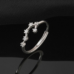 Близнецы Созвездия с родиевым покрытием 925 стерлингового серебра с микропаве прозрачные кубические цирконии регулируемые кольца для женщин, Близнецы, 5.5 мм, внутренний диаметр: 16 мм