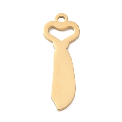 Oro 304 colgantes de acero inoxidable, corbata con colgantes en forma de corazón, Pulido, revestimiento de iones (ip), dorado, 28.5x10x1.5 mm, agujero: 1.8 mm
