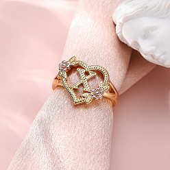 Letter X Сердце с цветком полые латунные перстни, золотой и розовое золото, Письмо X, внутренний диаметр: 17 мм