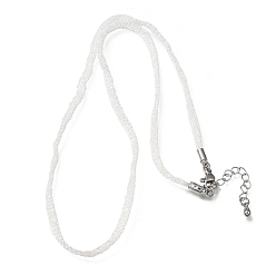 White 3.5MM Polyester Metallic Cord Braided Cord Necklace Making, with Brass Findings and 202 Stainless Steel Lobster Claw Clasps, Long-Lasting Plated, Rack Plating, Stainless Steel Color, White, 16.14 inch(41cm)~18.11 inch(46cm)