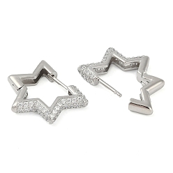 Прозрачный Серьги-кольца со звездой из латуни с микропаве из кубического циркония, долговечный, без свинца и без кадмия, реальный 18 k позолоченный, прозрачные, 20x4 мм