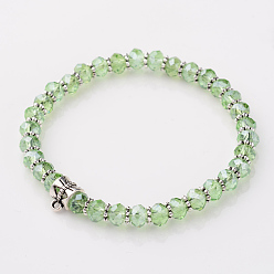 Couleur Mélangete Verre perles fabrication de bracelets, bracelets élastiques, avec les accessoires de style tibétain, rondelle, couleur mixte, 53mm