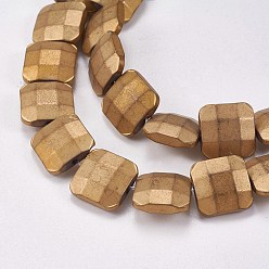 с Золотистым Покрытием Гальванические немагнитная синтетический гематит бисер пряди, матовые, граненые, квадратный, с золотым покрытием, 10x10x4 мм, отверстие : 0.7 мм, около 40 шт / нитка, 15.9 дюйм (40.5 см)