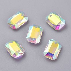 Хрусталь AB Стеклянные стразы подвески, граненые, прямоугольные, хрусталь AB, 16x11x5.5 мм, отверстие : 1.6 мм