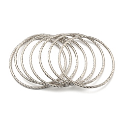 Нержавеющая Сталь Цвет Не тускнеет 7шт. вакуумное покрытие 202 наборы браслетов из нержавеющей стали, штабелируемые женские браслеты с витыми кольцами, цвет нержавеющей стали, внутренний диаметр: 2-5/8 дюйм (6.7 см), 3 мм