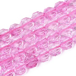 Rose Chaud Transparentes craquements perles de verre brins, octogone, teint et cœur, facette, rose chaud, 7~8x7~8x3.5~4mm, Trou: 1~1.4mm, Environ 46~50 pcs/chapelet, 13.58~14.57 pouce (34.5~37 cm)
