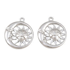 Stainless Steel Color 304 Stainless Steel Pendants, Sun & Moon with Face Charms, Stainless Steel Color, 29x25x3.5mm, Hole: 2mm