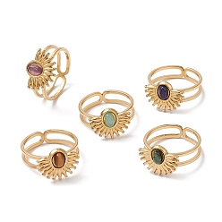 Золотой Натуральный белый нефрит, аметист, лазурит и тигровый глаз 7 африканское бирюзовое кольцо, 304 манжета из нержавеющей стали для защиты от солнечных лучей для женщин, золотые, внутренний диаметр: регулируемый