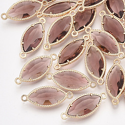 Фиолетовый Стеклянные ссылки, с позолоченными элементами из экологически чистого сплава, граненые, лошадиный глаз , фиолетовые, 21x9x4 мм, отверстие : 1.2 мм