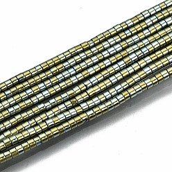 Yellow Green Electroplate Non-magnetic Synthetic Hematite Beads Strands, Column, Yellow Green, 1.5x1mm, Hole: 0.5mm, about 377~383pcs/strand, 15.75 inch~15.94 inch(40cm~40.5cm)