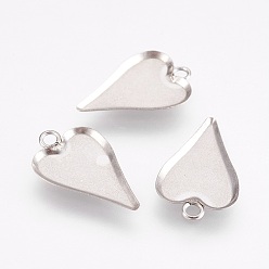 Нержавеющая Сталь Цвет Устойчив к потускнению 201 подвеска из нержавеющей стали с кабошоном, чашки безель с краями, сердце, цвет нержавеющей стали, лоток : 15x9.5 мм, 18x11x1 мм, отверстие : 1.6 мм