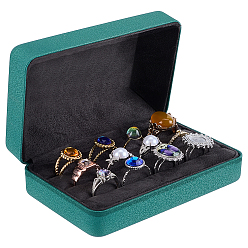 Dark Green Rectangle PU Leather Ring Organizer Boxes, Dark Green, 12.7x8x4.8cm