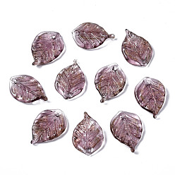 Розово-Коричневый Кулон ручной работы бусины, с блеском порошок, лист, розово-коричневый, 22~23x14~15x5 мм, отверстие : 1~1.5 мм