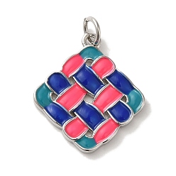 Платина Стойки обшивки латунные подвески, с эмалью и кольцом для прыжков, без кадмия и без свинца, долговечный, ромбовидный шарм, платина, 21x19x1.5 мм, отверстие : 3 мм