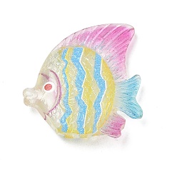 Colorful Transparent Resin Pendants, Fish Charms, Colorful, 31x29.5x8mm, Hole: 1.5mm