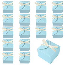 Light Cyan 20Pcs Square Paper Gift Boxes, with Ribbons, Birthday Wedding Party Chocolate Candy Gift Boxes, Light Cyan, Finished Product: 12x12x9cm