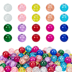 Gemischte Farbe Sprühlackierte transparente Knistern Glasperlen, Runde, Gemischte Farbe, 10 mm, Bohrung: 1.3~1.6 mm, 10 Farben, 10 Stk. je Farbe, 100 Stück / Karton