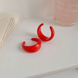 Красный Акриловые серьги-гвоздики в форме буквы С, с пинами из нержавеющей стали , платина, красные, 38x16 мм