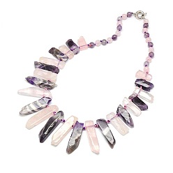 Mixed Stone Natural Gemstone Beaded Bib Statement Necklaces, with Spring Ring Clasps, 20~21 inch