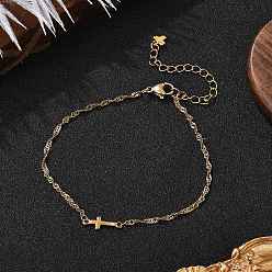 Золотой 304 из нержавеющей стали крест ссылка браслеты, сингапурские цепи браслеты, с 304 из нержавеющей стали Lobster Claw застежками, золотые, 7-1/4 дюйм (18.5 см)
