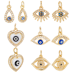 Настоящее золото 18K 10 шт. 5 стили латунные микро-паве кубические циркониевые подвески, с эмалью, злые глаза, с целью перехода в кольце, реальный 18 k позолоченный, 10~15x7~15x2~4.5 мм, отверстие : 3~3.5 мм, 2 шт / стиль