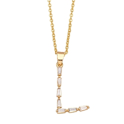 Letter L Unisex Brass Micro Pave Clear Cubic Zirconia Pendant Necklaces with Cable Chain, Letter, Letter L, 17.72 inch(45cm)