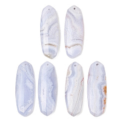 Синий Кружевый Агат Натуральный голубой агат шнурка подвески, овальные амулеты, 39.5~40x13.5~14x4~4.5 мм, отверстие : 1.2 мм