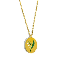 May Lily of the Valley Ожерелье из нержавеющей стали с овальным кулоном в виде месяца рождения в цветочном стиле, золотые, майский ландыш, 15.75 дюйм (40 см)