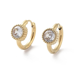 Золотой Вакуумное покрытие pvd 304 плоские круглые серьги-кольца из нержавеющей стали, с кубического циркония, золотые, 16.5x8.5 мм