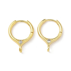 Настоящее золото 18K Латунные серьги-кольца из прозрачного кубического циркония, без кадмия и без свинца, долговечный, стойки покрытие, реальный 18 k позолоченный, 20x15x3 мм, отверстие : 1.6 мм, штифты : 0.9 мм